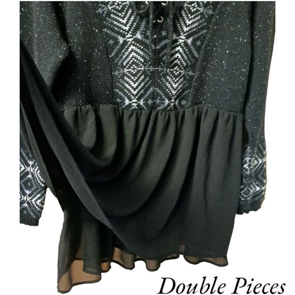 TORRID New Plus Size Black Lace-Up Chiffon Peplum Sweater 1X - Picture 6 of 14